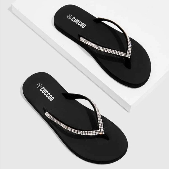 Rhinestone Detail Cushion Flip Flops, NWT - Picture 3 of 7